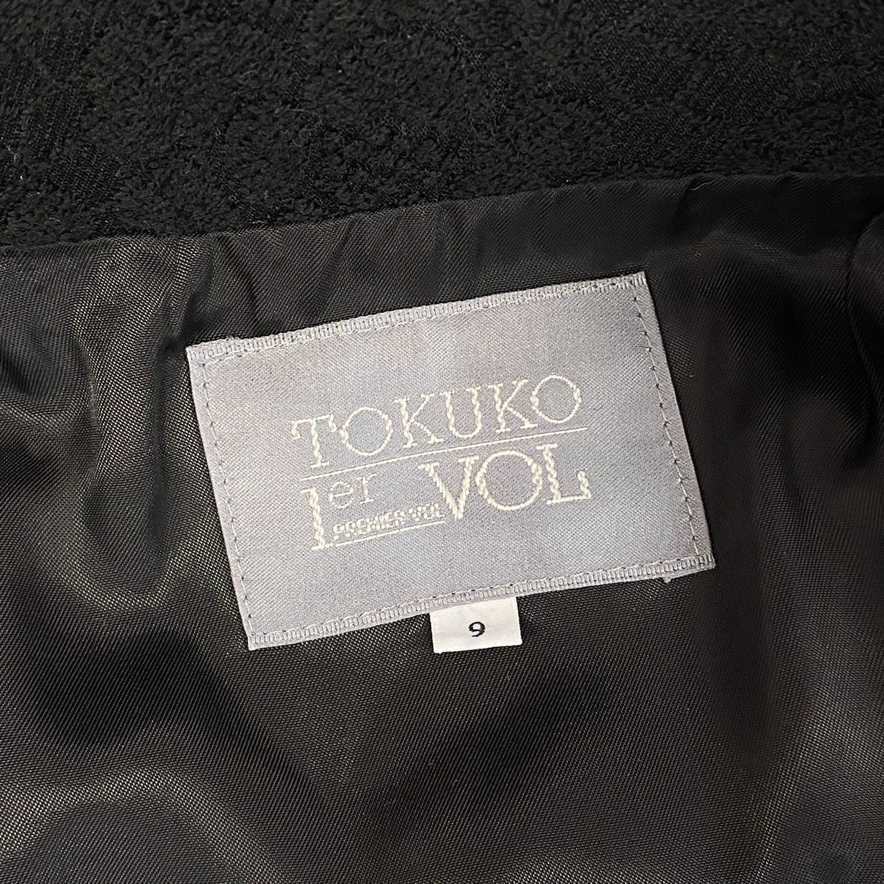 82k28 TOKUKO 1er VOL トクコプルミエヴォル ロングコート Aライン アウター フラワージャガード 刺繍 9 ブラック レディースu02t