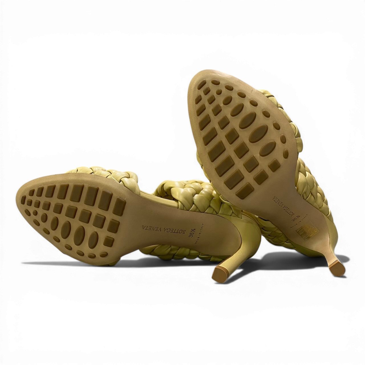 Ad2 BOTTEGA VENETA ボッテガヴェネタ イントレチャート カーブサンダル サイズ36 1/2 イエロー系 レザー レディースta1