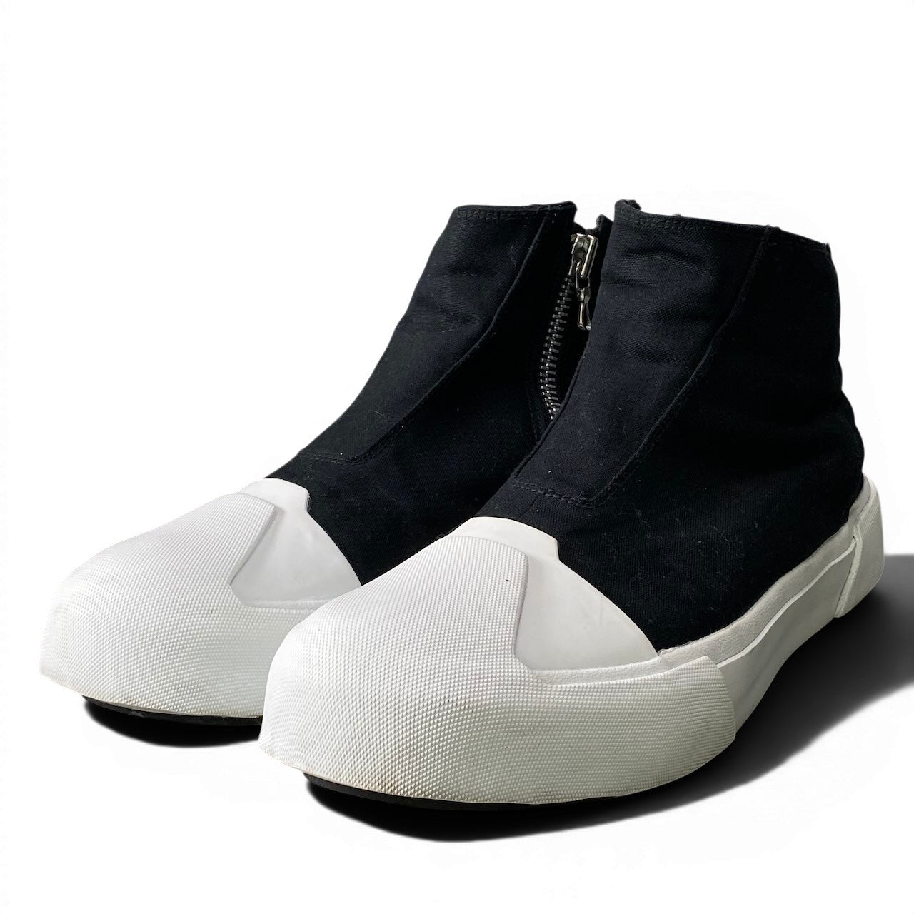 1f10 JULIUS ユリウス 17aw W TOE CUP SNEAKERS サイドジップ キャンバス 厚底 ハイカットスニーカー 597FWM1 サイズ3 ブラック ホワイト メンズ 紳士靴u02t