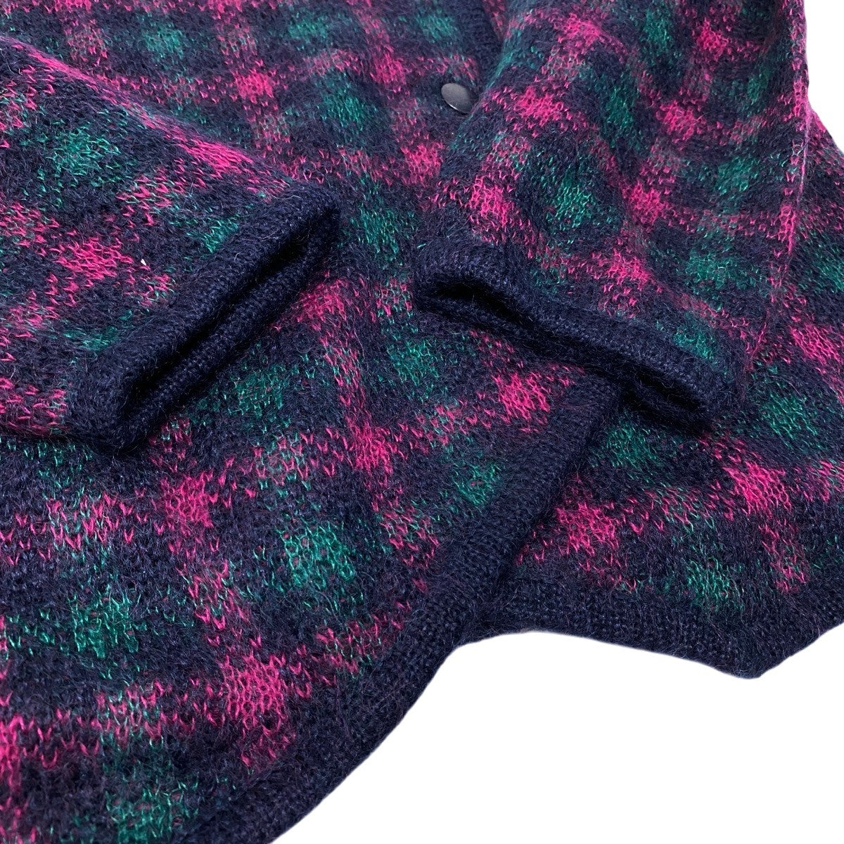 82h25 Christian Dior クリスチャンディオール ノーカラー ニットジャケット チェック柄 ウールブレンド M マルチカラー レディースo07t