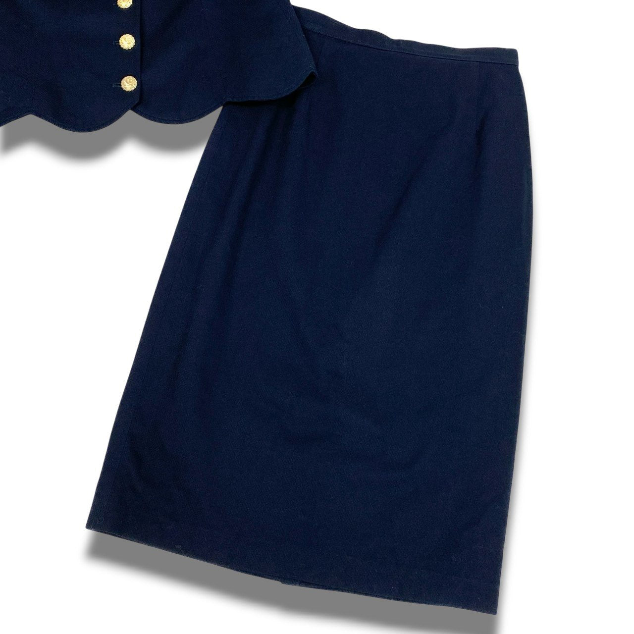 Ib20  VALENTINO ヴァレンティノ CARISMA スカートセットアップ 半袖ジャケット スカート 装飾ボタン 40 ネイビー コットン レディースu02t