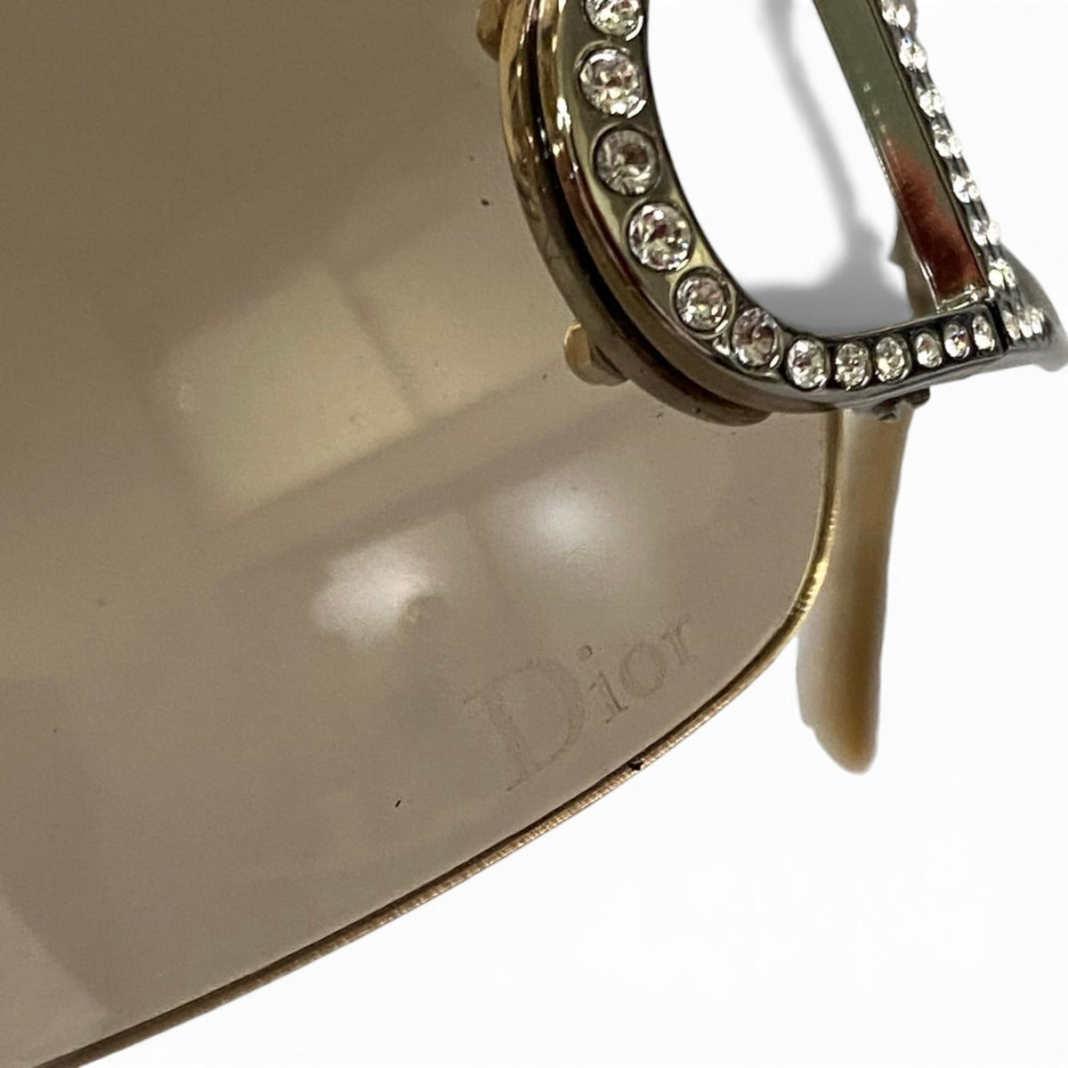 i8 Christian Dior クリスチャンディオール DIORLY リムレス カラーレンズ サングラス ラインストーン 61□14-127 ブラウン系 ゴールド レディースk02i