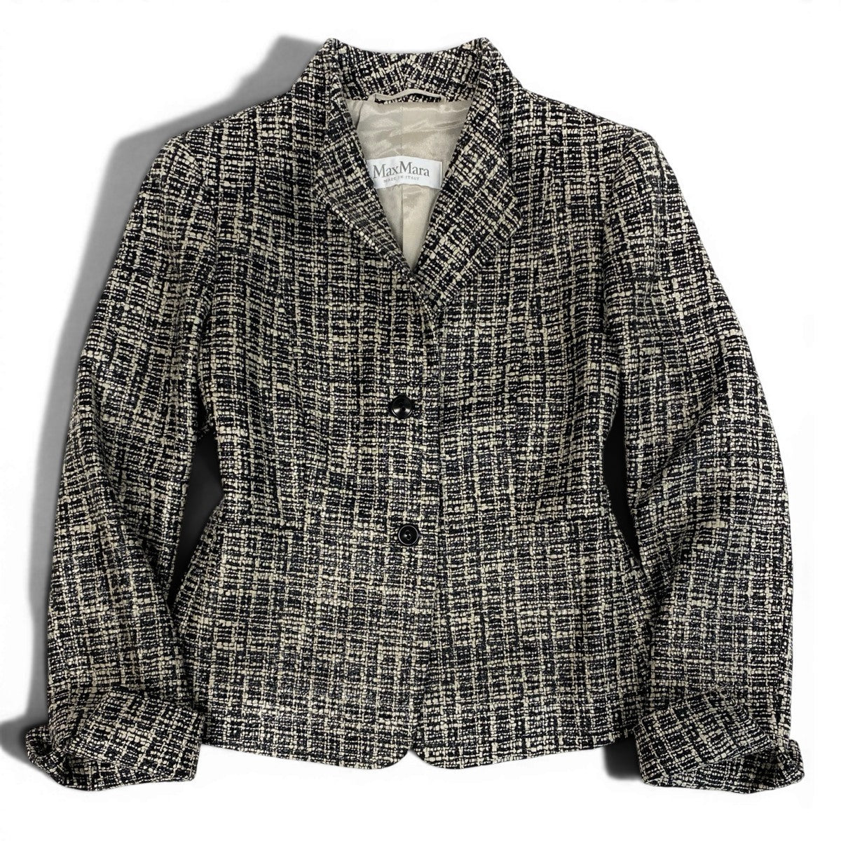 Ef3 【美品】 Max Mara マックスマーラ ツイードジャケット フォーマル サイズ42 ブラック グレージュ レディース 女性服u02t