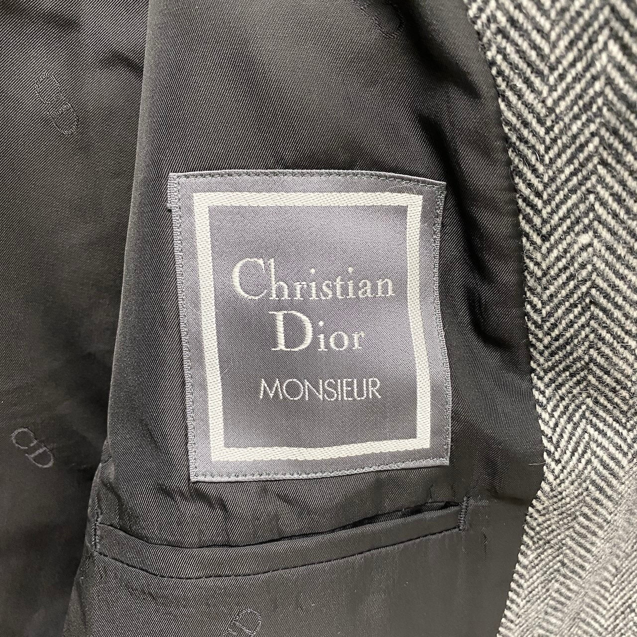 85g5 Christian Dior クリスチャンディオール テーラードジャケット カシミヤウールジャケット オールド ヘリンボーン ホワイト ブラック メンズ 男性用u02t