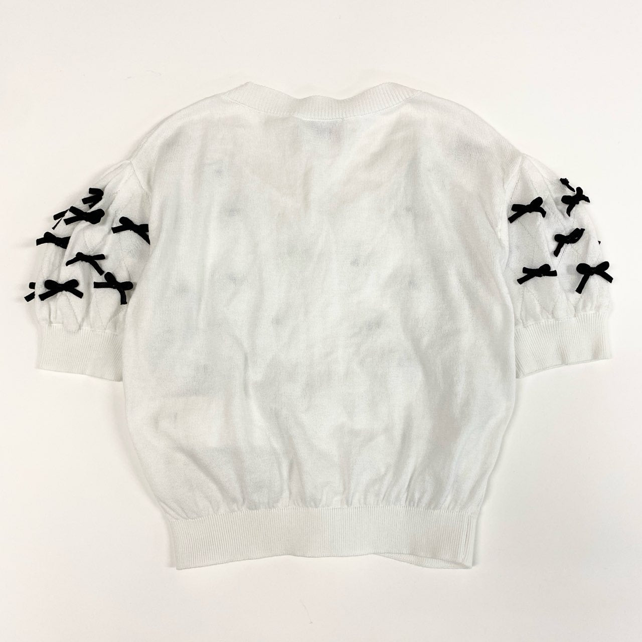 7i25 《美品》RED VALENTINO レッドヴァレンティノ 半袖カーディガン ニットカーディガン ボレロ リボン Sサイズ ホワイト ブラック レディースk02i