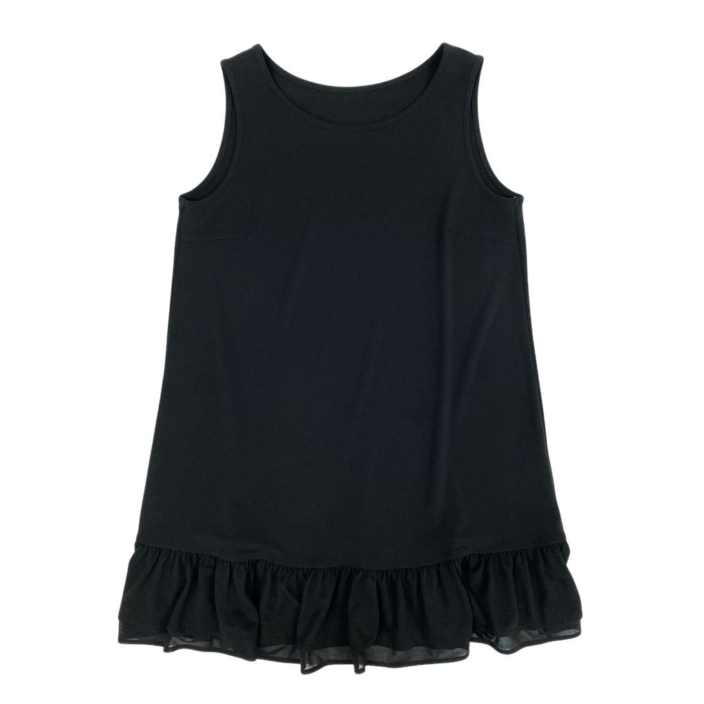 83L22 【美品】TOKUKO 1er VOL トクコプルミエヴォル ノースリーブチュニック ノースリーブカットソー フリル ストレッチ素材 9サイズ ブラック レディースu02t