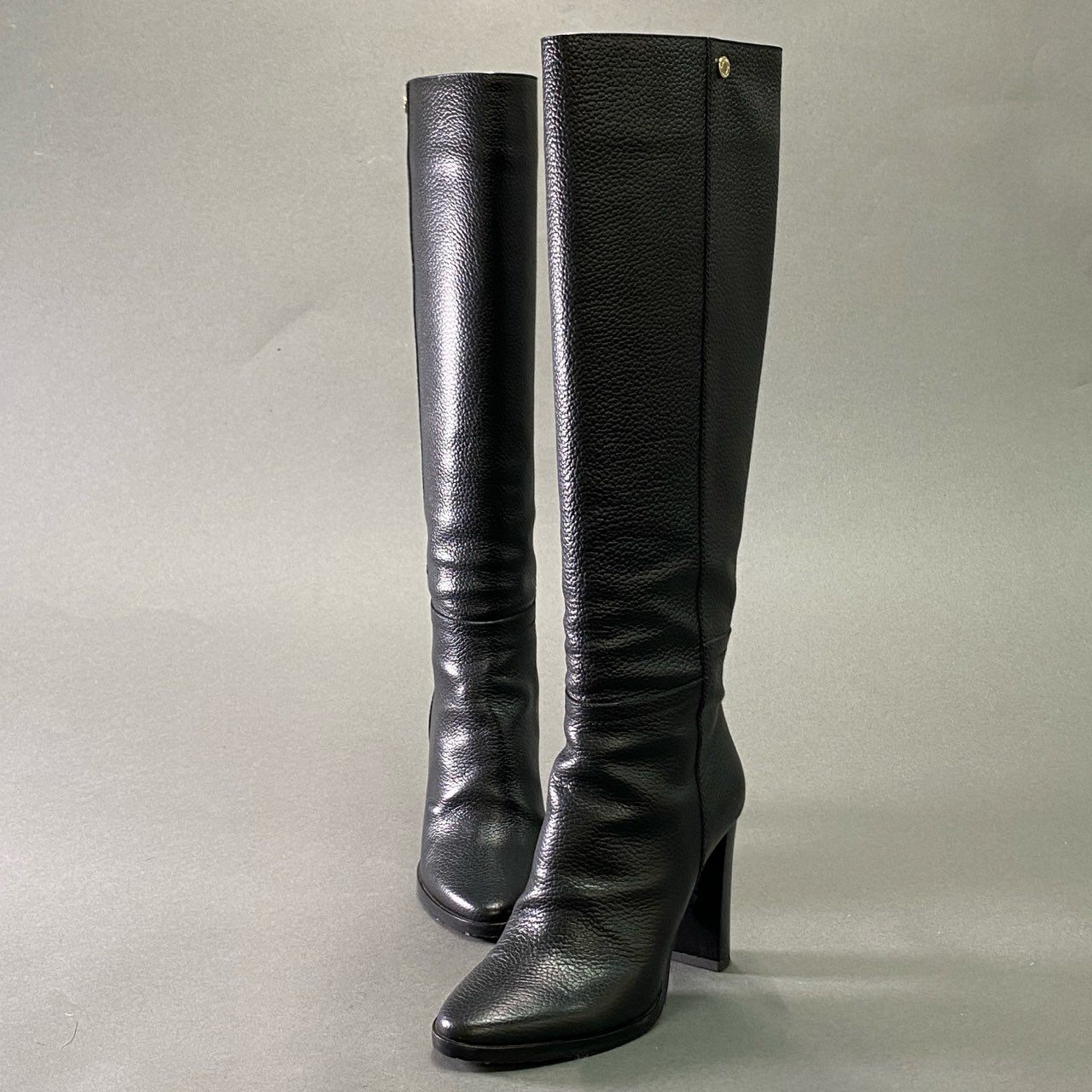 2f23 《美品》 JIMMY CHOO ジミーチュウ 本革 レザーロングブーツ 35 ブラック Leather シューズ イタリア製 女性靴