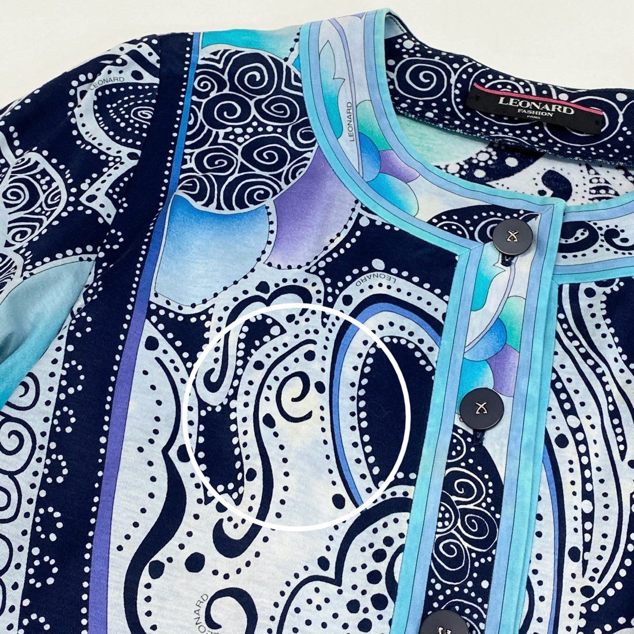 36a30 LEONARD レオナール カーディガン コットンカーディガン 総柄 トップス 0359183 Mサイズ ブルー系 コットン100％ レディース 女性用o07t