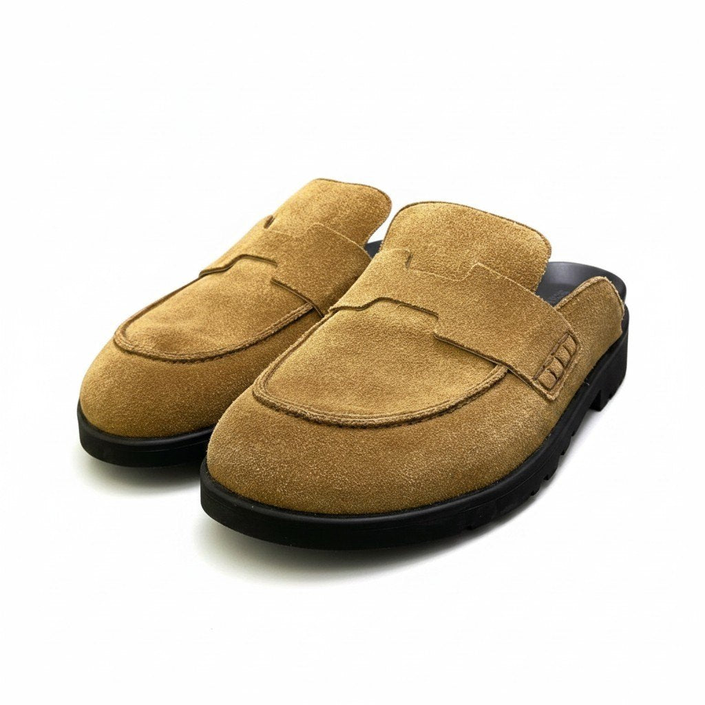 i8 【美品】 Hermès エルメス ミュール・ゴー ヴォー・ヴェロア Hロゴ ベージュ スエードレザー メンズk02i