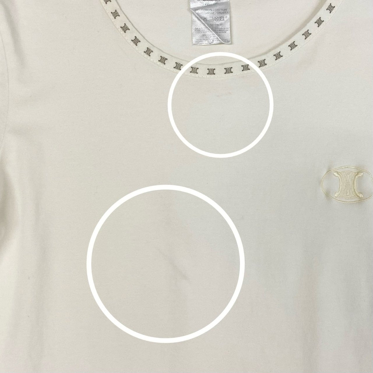 Ic2 CELINE セリーヌ トリオンフネック ロゴ 半袖Tシャツ カットソー M アイボリー コットン レディースu02t