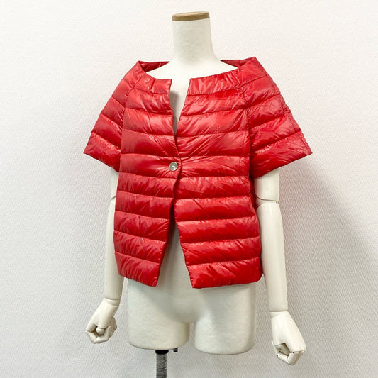 51f3 HERNO ヘルノ インナーダウンジャケット ライトダウン PIUMINO DONNA CORTO 半袖 金ボタン PI1077D 42 レッド