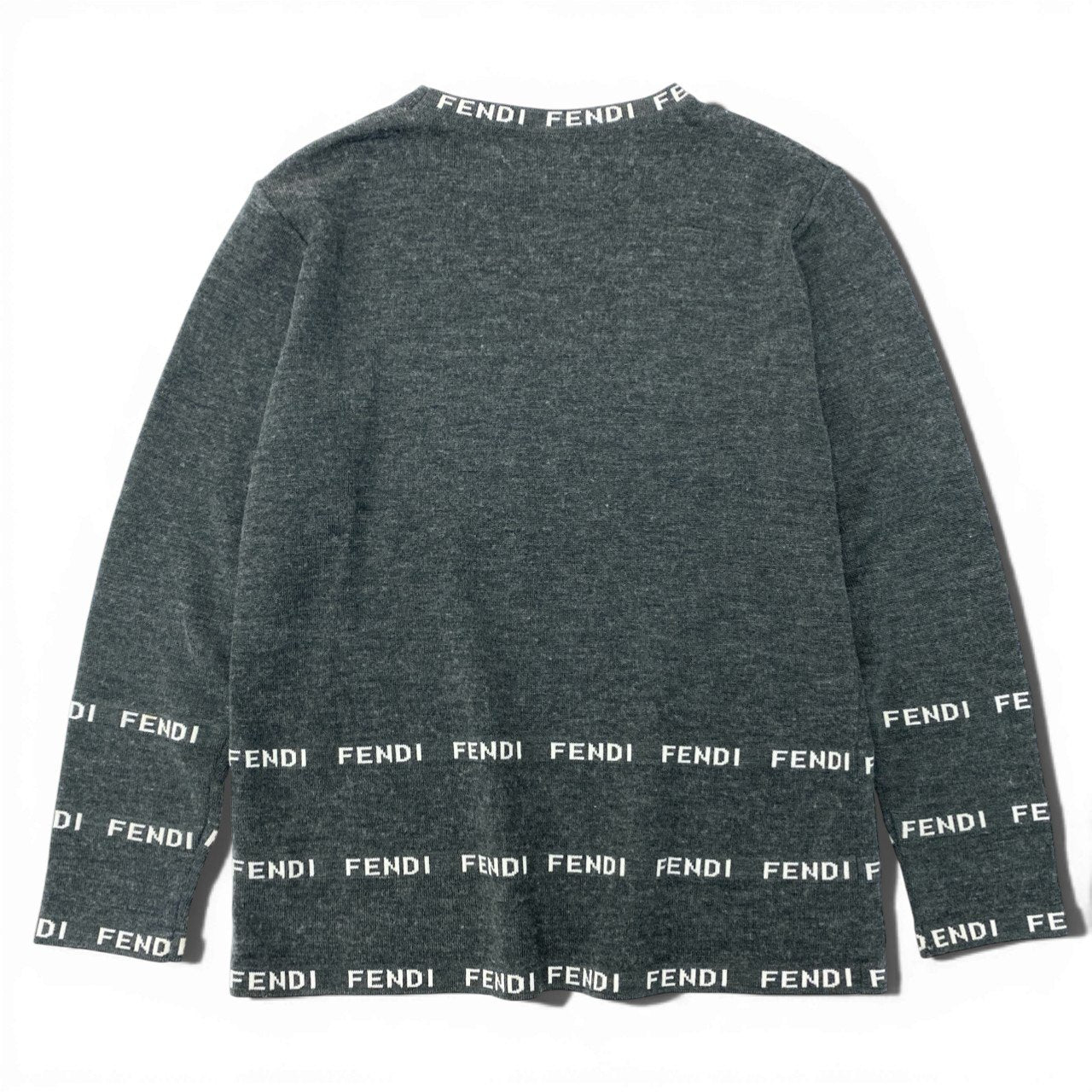 Ic5 FENDI フェンディ ロゴニット ロングスリーブ セーター ウールブレンド イタリア製 レディース グレーt18r