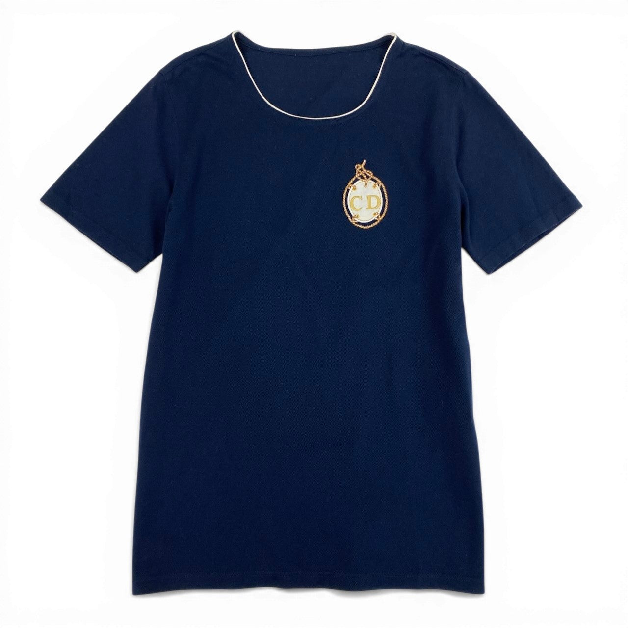 Ec27 Christian Dior クリスチャンディオール コットンTシャツ ブランドロゴ刺繍 トップスカットソー Mサイズ ネイビー コットン100％ レディース 女性用u02t
