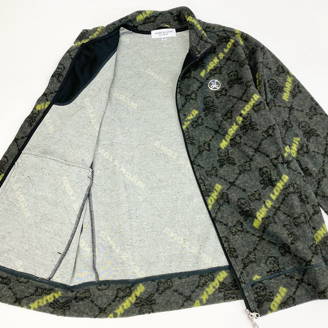 14j3 《美品》MARK＆LONA マークアンドロナ ダブルジップ ニットジャケット ゴルフウェア 総柄 MLM-2C-AD06 48サイズ グレー イエロー メンズo07t