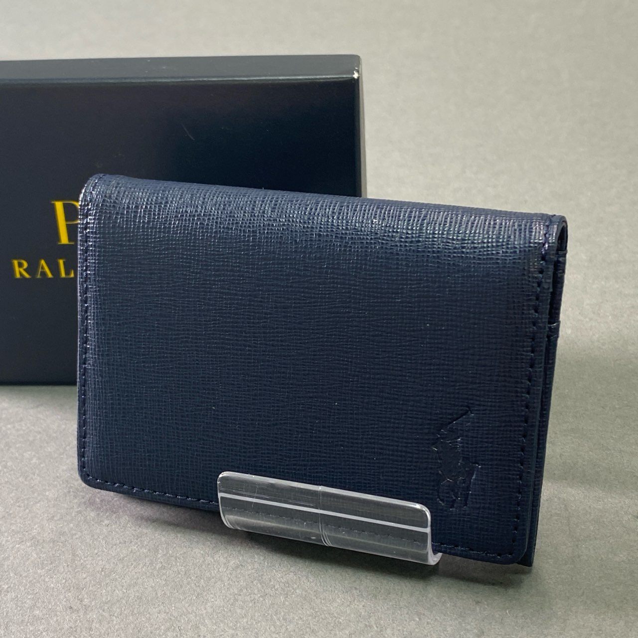 f10 【新品】POLO RALPH LAUREN ポロラルフローレン ワンポイントロゴ ネイビー 牛革 カードケース 名刺入れ メンズ 男性用 小物