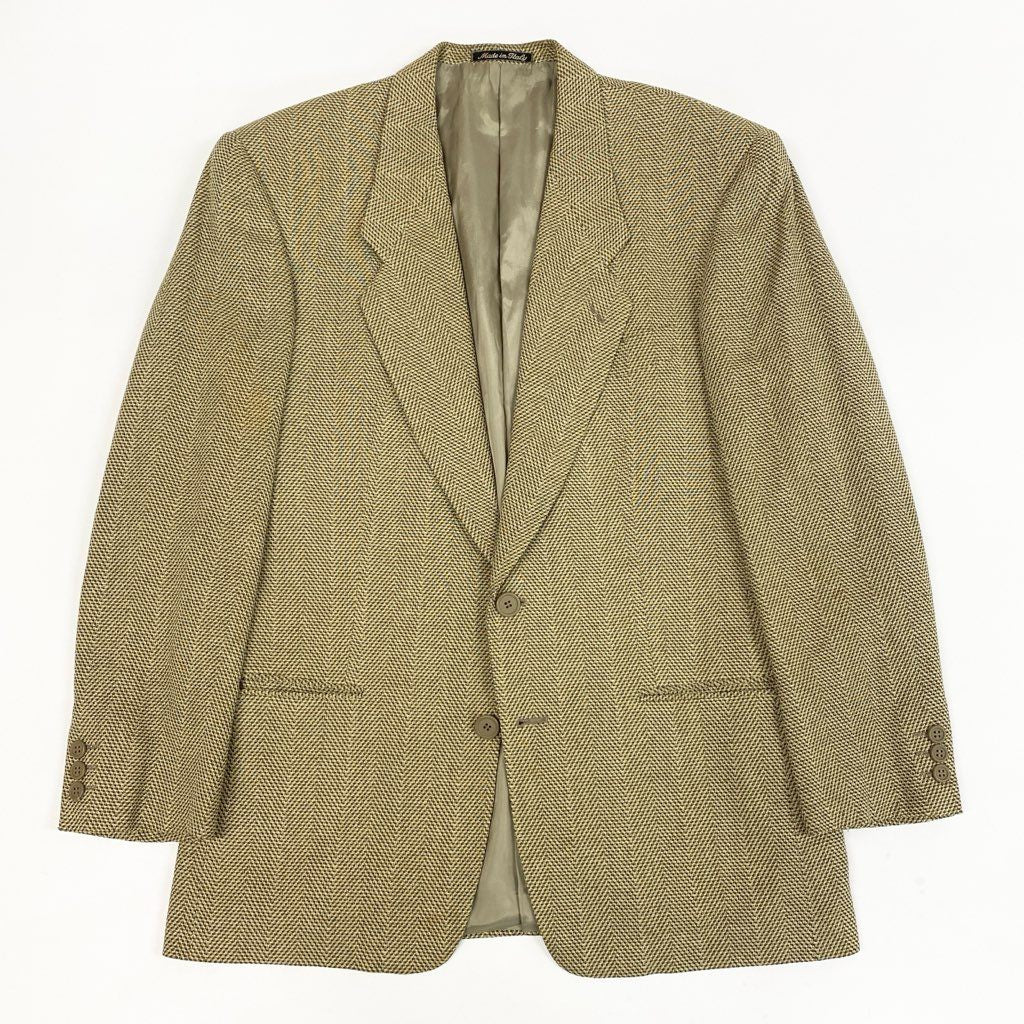 32l24 GIORGIO ARMANI ジョルジオアルマーニ テーラードジャケット ヘリンボーンジャケット シングルジャケット イタリア製 44サイズ ベージュ系 メンズo07t