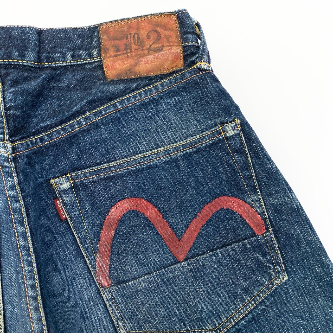 60c6 EVISU エヴィス No2 カモメ デニムパンツ サイズ30 インディゴ ブラック レッド ジーンズ DENIM PANTSt18r