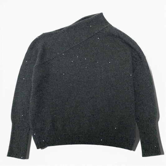 48a19 BRUNELLO CUCINELLI ブルネロクチネリ スパンコールデザイン カシミヤシルク ニットセーター サイズXXS グレー系 レディース 女性用 トップスk02i