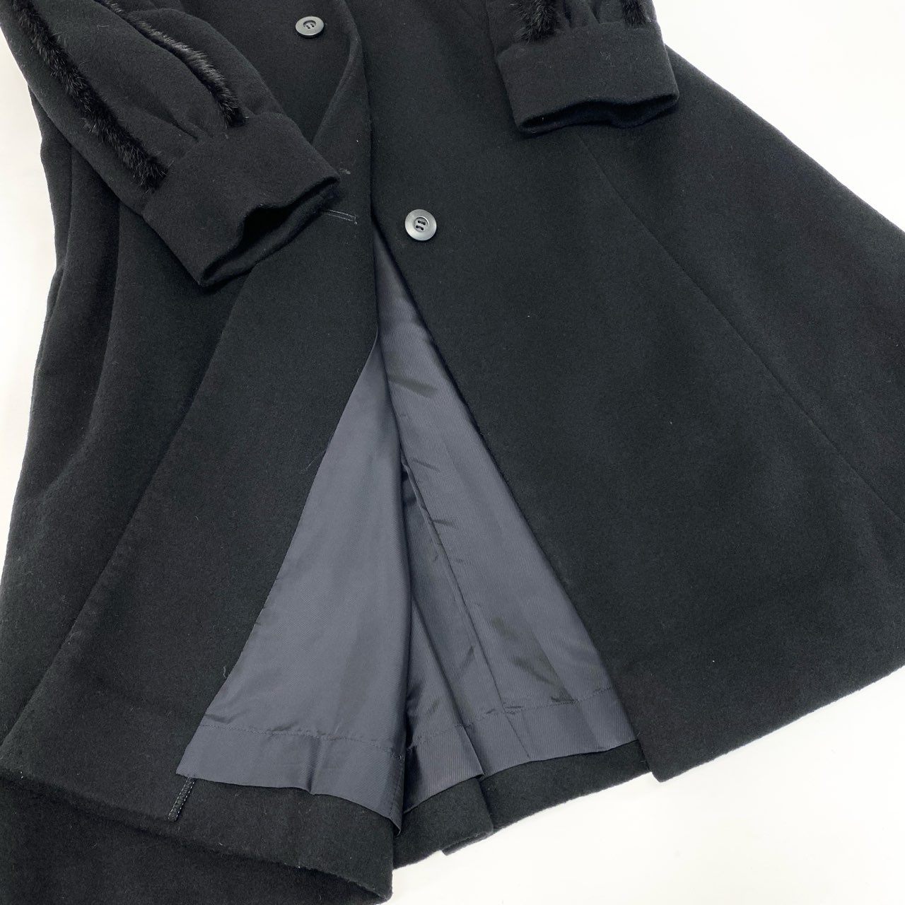 38k16【美品】Crooks＆Castles クルックスアンドキャッスル ウールロングコート カシミヤ カシミア ミンク 13AB3サイズ ブラック レディースu02t