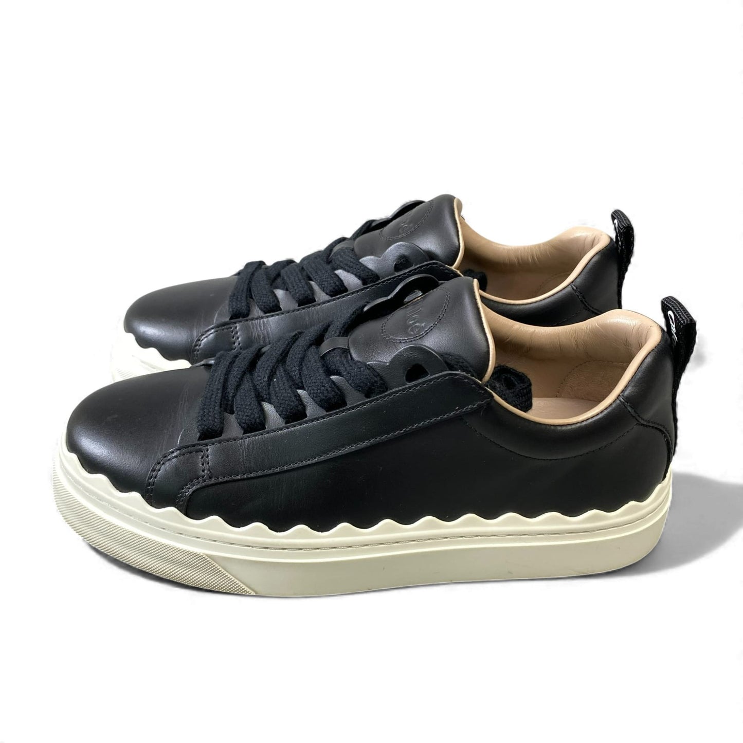 1A10 Chloe クロエ ローカットスニーカー レザースニーカー スム―スカーフスキン 38サイズ ブラック ホワイト レディースk02i