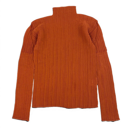 Af6 ISSEY MIYAKE イッセイミヤケ ハイネック プリーツカットソー 長袖 IM93FJ402 サイズ2 テラコッタ系 ポリエステル100％ レディースu02t