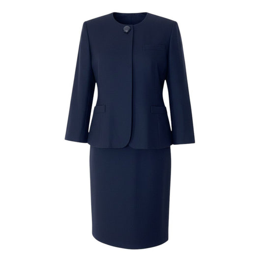 84i15 Christian Dior クリスチャンディオール セットアップ スカートスーツ ノーカラージャケット フォーマル サイズ9 ネイビー ウール100％ レディースo07t