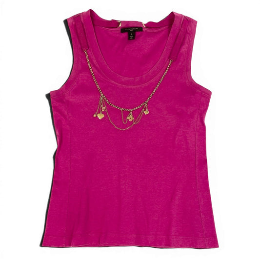 Ed21 LOUIS VUITTON ルイヴィトン ノースリーブTシャツ タンクトップ LVチェーン イタリア製 Sサイズ ピンク コットン100％ レディース 女性用u02t