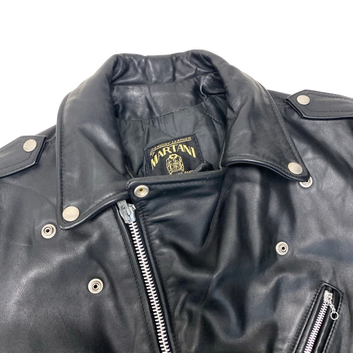 86f16 MARTANI マルターニ 70s～80s ライダースジャケット レザージャケット EMARジップ USA製 44サイズ ブラック レザー メンズ 男性用u02t