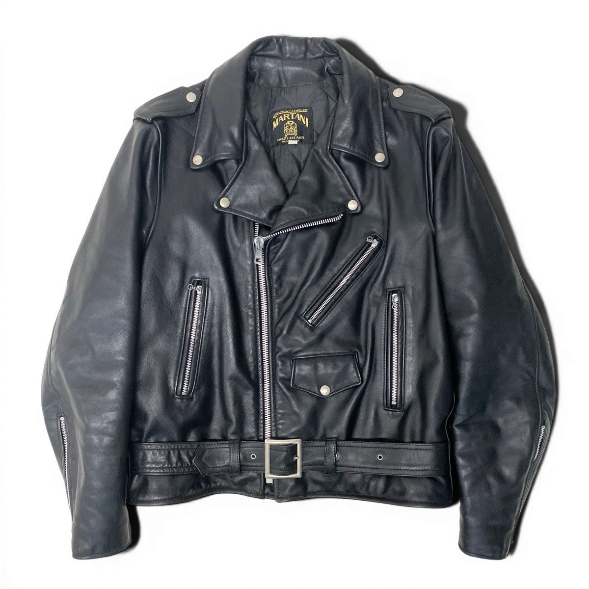 86f16 MARTANI マルターニ 70s～80s ライダースジャケット レザージャケット EMARジップ USA製 44サイズ ブラック レザー メンズ 男性用u02t