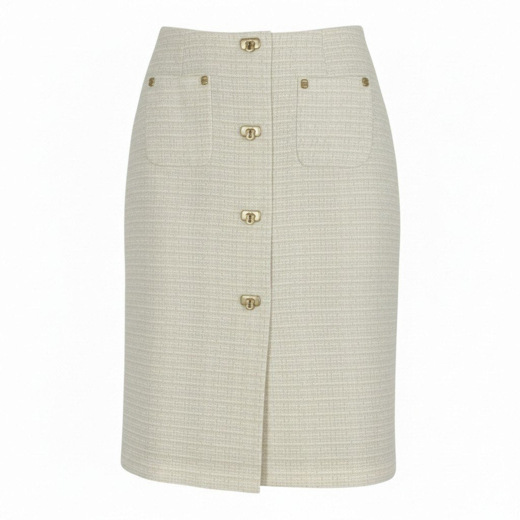 Ib26 《美品》 Salvatore Ferragamo サルヴァトーレフェラガモ ガンチーニターンロック ツイードスカート 38 アイボリー レディースu02t