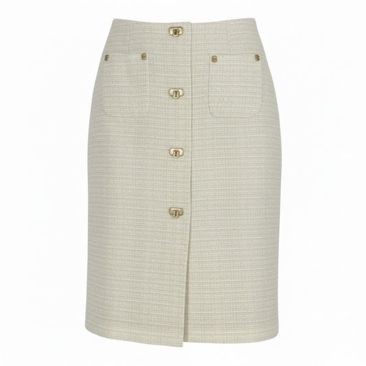 Ib26 《美品》 Salvatore Ferragamo サルヴァトーレフェラガモ ガンチーニターンロック ツイードスカート 38 アイボリー レディースu02t