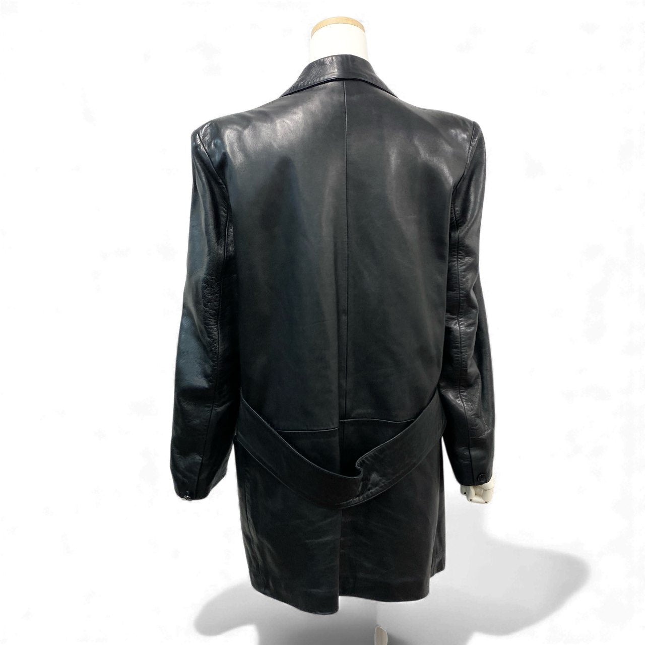 10k11 agnes b.  SPECIAL アニエスベースペシャル レザー ロングジャケット チェスターコート ダブルブレスト フランス製 レディース 女性用 2 ブラックu02t