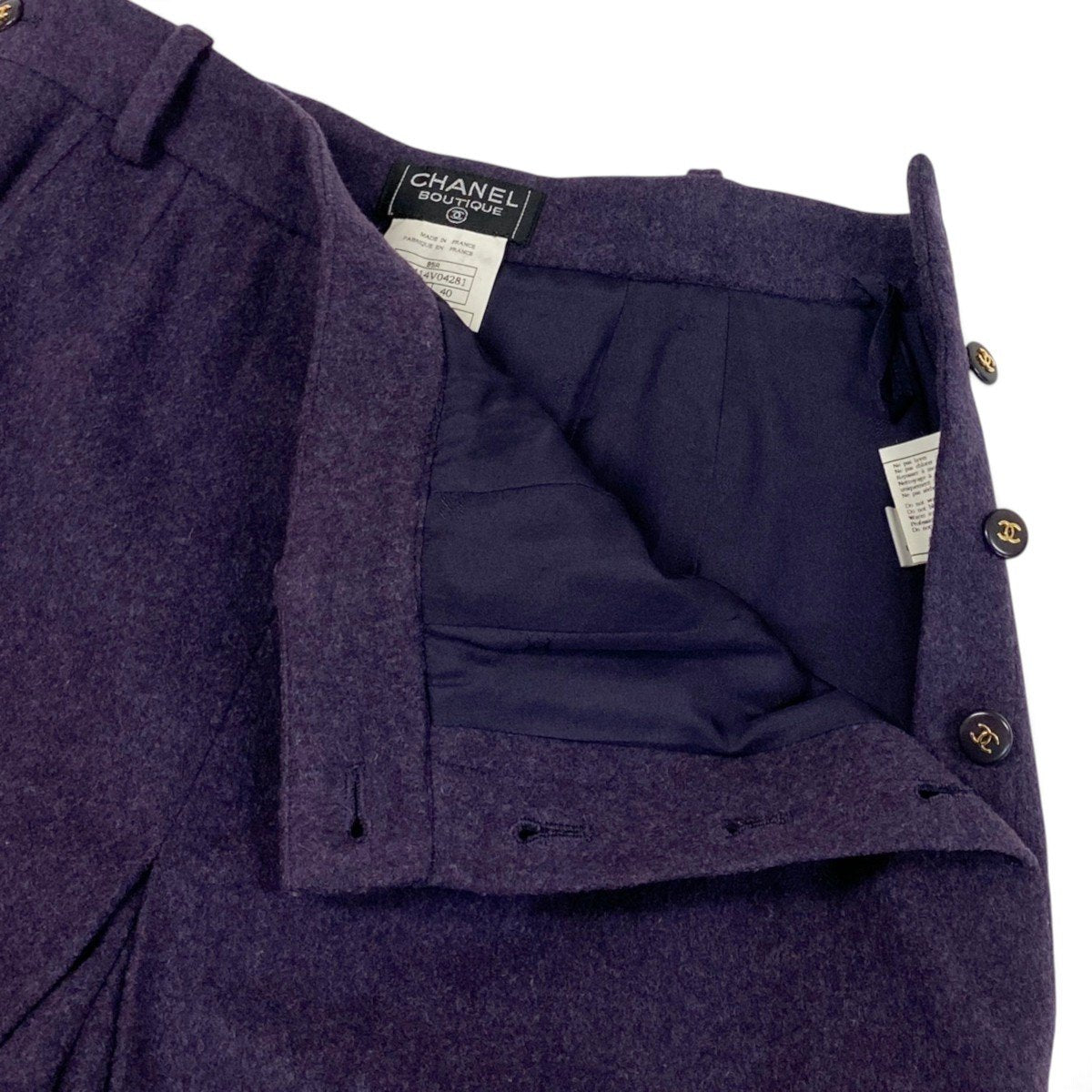 Ci4 【美品】 CHANEL BOUTIQUE シャネル 1995年 ココマークボタン キュロットパンツ サイズ40 パープル レディースta2