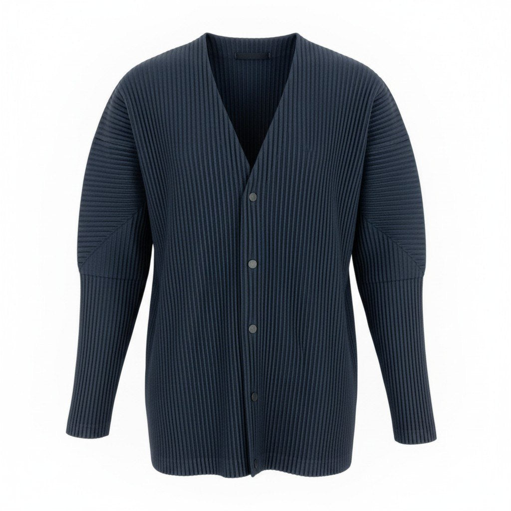 Md12 HOMME PLISSE オムプリッセ プリーツカーディガン サイズ3 ネイビー メンズ プリーツプリーズta1