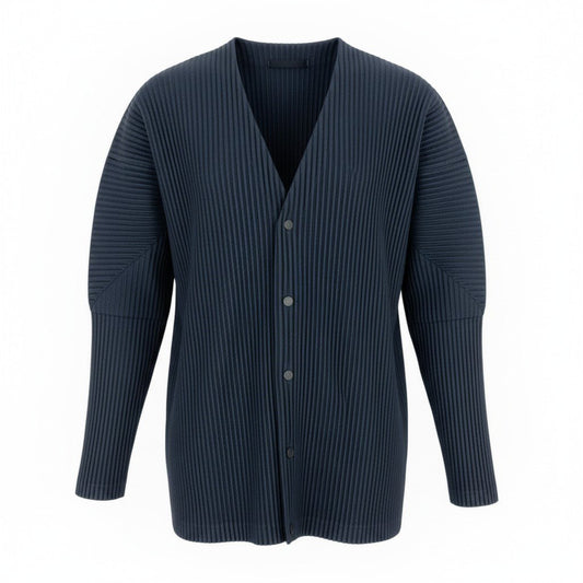 Md12 HOMME PLISSE オムプリッセ プリーツカーディガン サイズ3 ネイビー メンズ プリーツプリーズta1