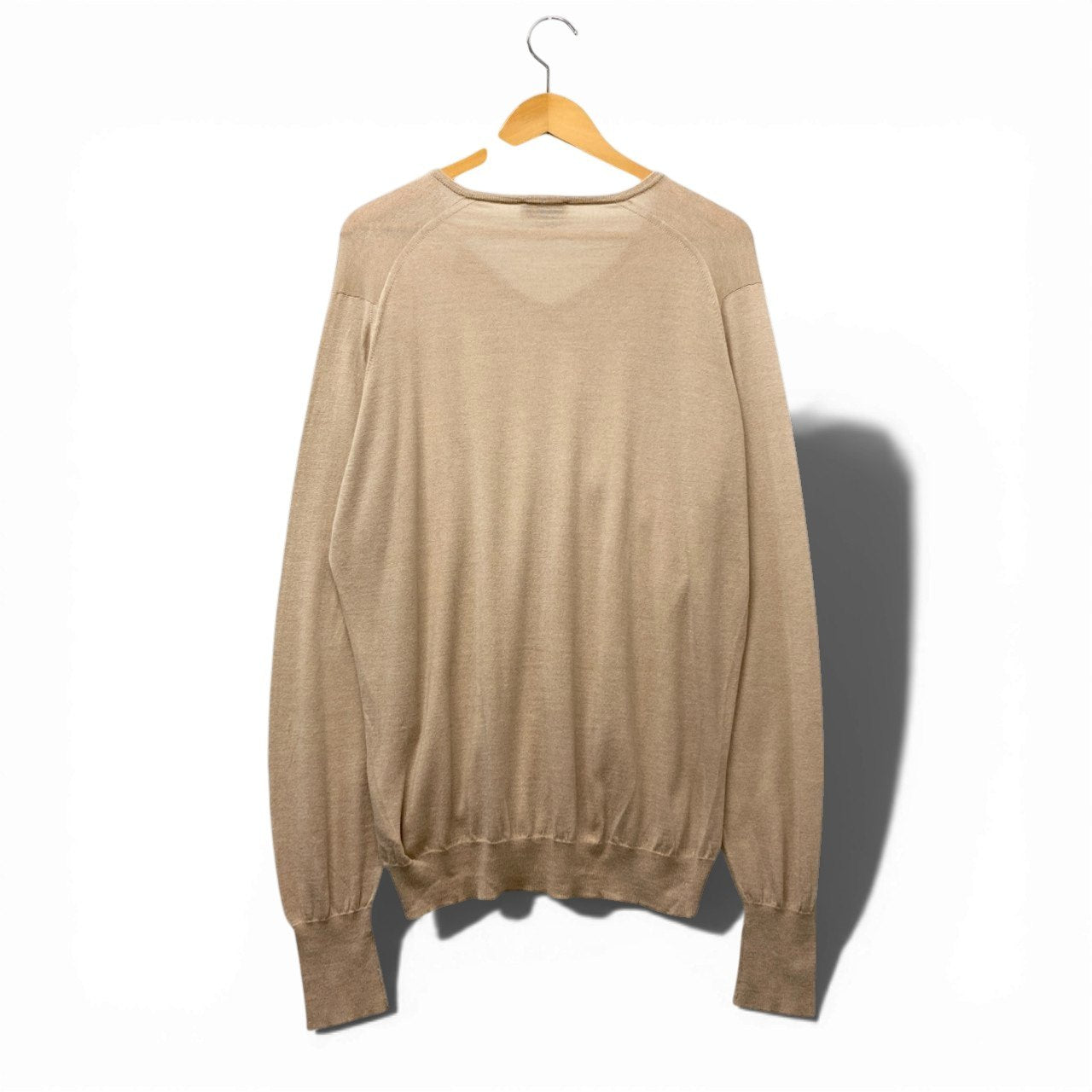 6b17 JOHN SMEDLEY ジョンスメドレー Vネックニットセーター コットンウール イギリス製 XLサイズ ベージュ メンズ 男性用u02t