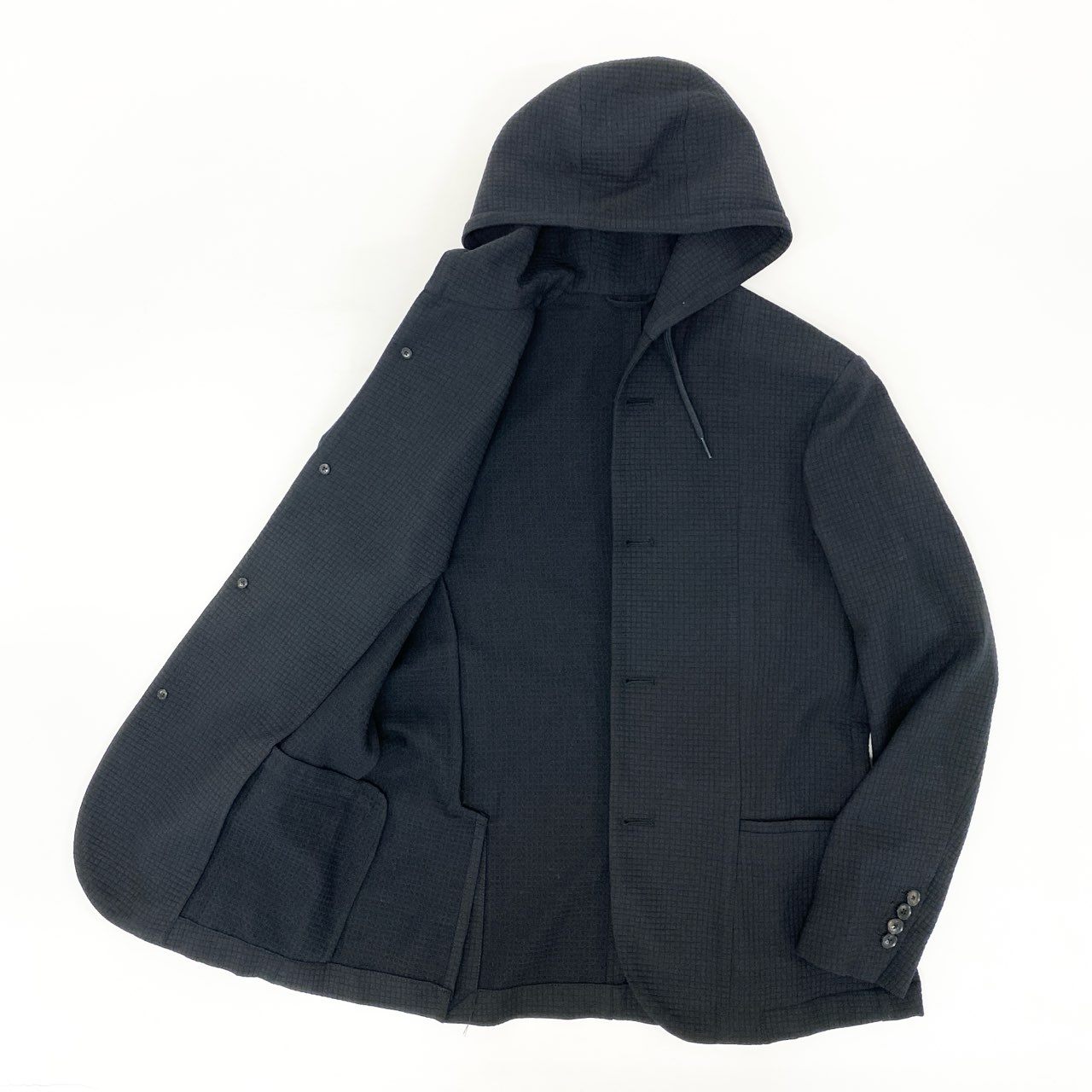 35j22《美品》EMPORIO ARMANI エンポリオアルマーニ フーディーブレザージャケット アウター パーカー 3Z1BM1 1NFCZ 46サイズ ブラック メンズu02t