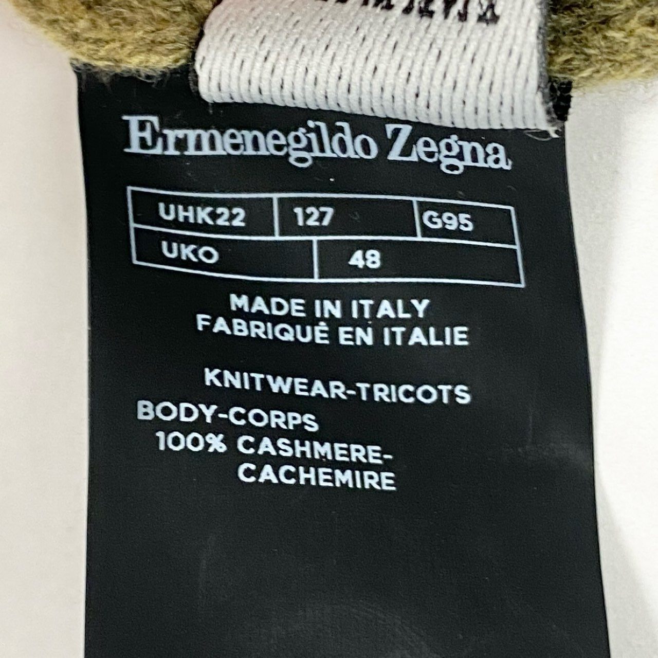 5i12 《美品》 Ermenegildo Zegna エルメネジルドゼニア ハイネック ニット セーター トップス レザーチンストラップ 48/S グリーン カシミヤ メンズu02t