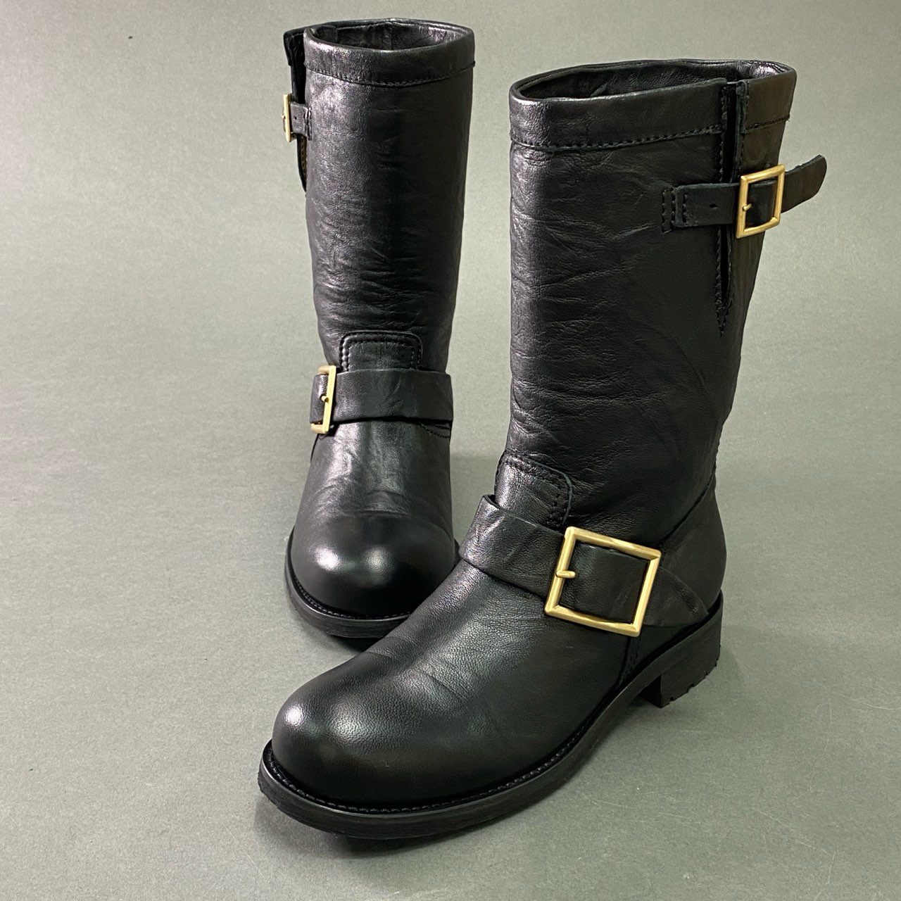 2b7 《美品》 JIMMY CHOO ジミーチュウ 247 Biker バイカーブーツ 35 ブラック レザー イタリア製 シューズ