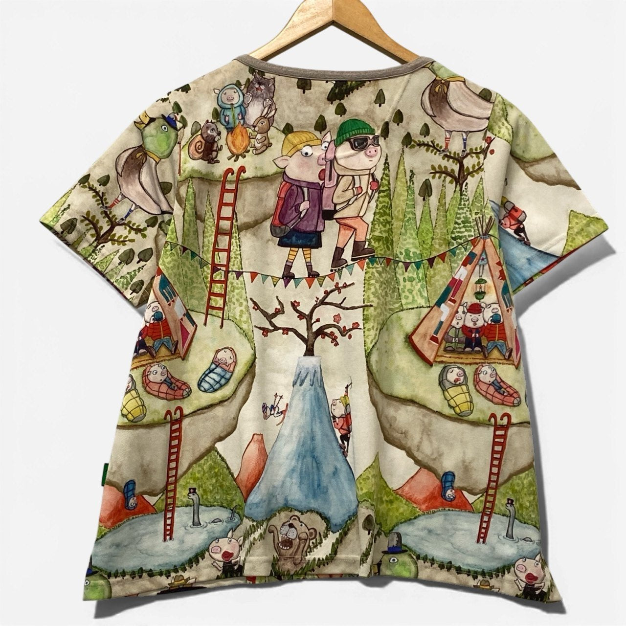 85b10 【美品】OLLEBOREBLA オレボレブラ アルベロベロ 半袖プリントTシャツ メッシュTシャツ トップス ブタさん マルチカラー レディース 女性用u02t
