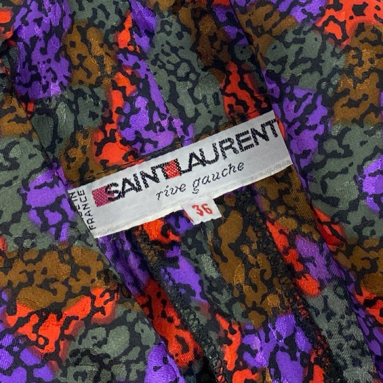 b26 Vintage SAINT LAURENT rive gauche イヴサンローラン リブゴーシュ ボウタイワンピース ロングワンピース 総柄 36 マルチカラー フランス製u02t