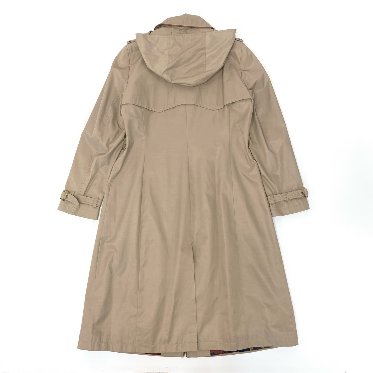 51Ⅼ2 LAUREN RALPH LAUREN ローレン ラルフローレン トレンチコート ロングコート フード取り外し可 2way レザーパイピング 裏地総柄 レディース L  ベージュu02t