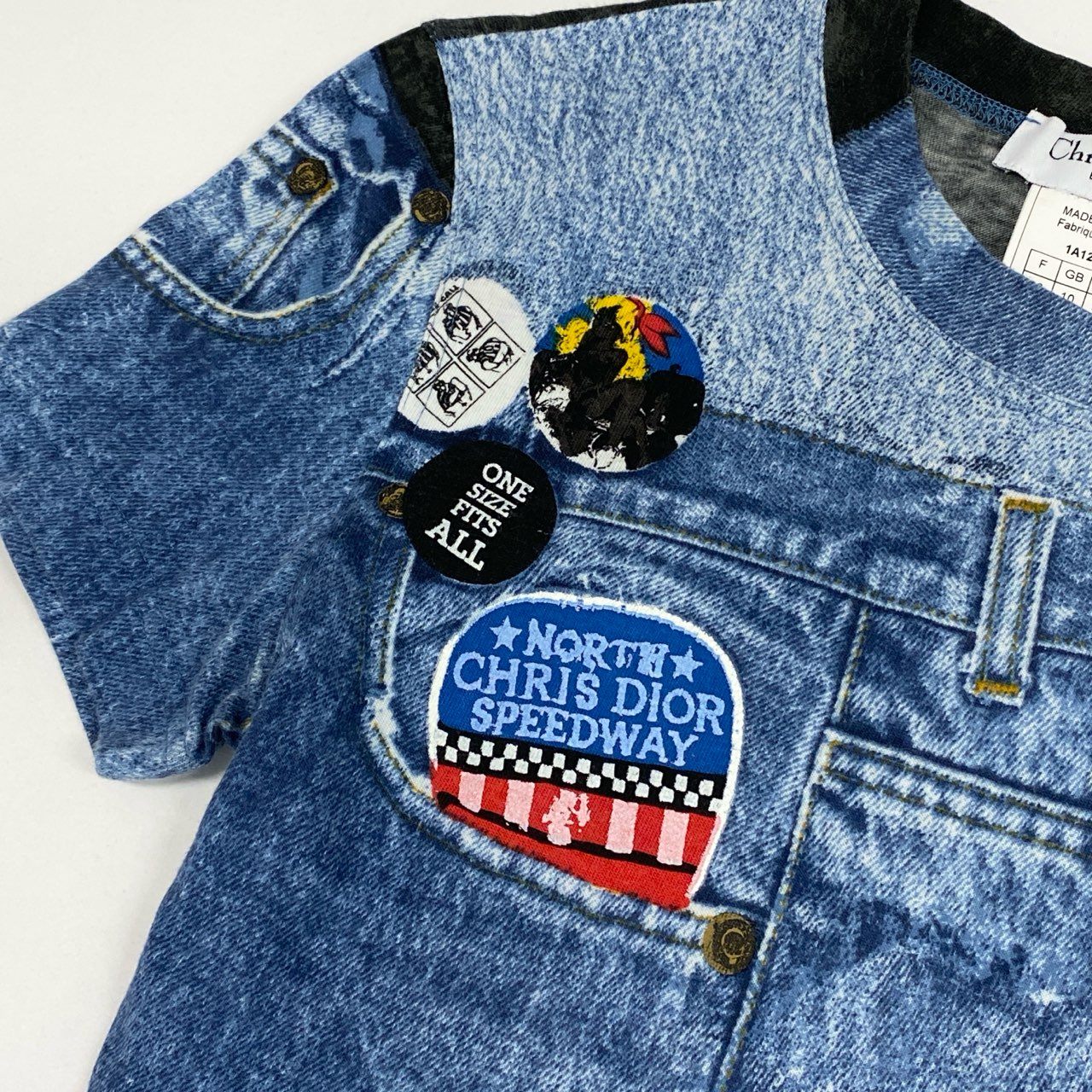 Ic6 Christian Dior クリスチャンディオール ガリアーノ期 デニム転写プリント 半袖Tシャツ カットソー 1A12055021 38 ブルー コットン レディースu02t