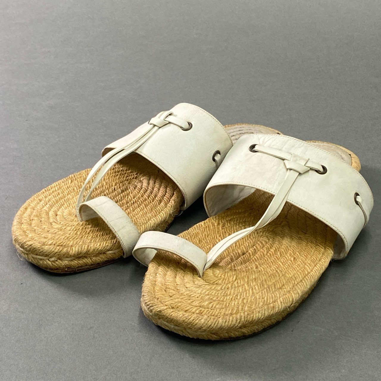7b7 HERMES エルメス エスパドリーユ トング フラットサンダル leather メンズ 43 ホワイト