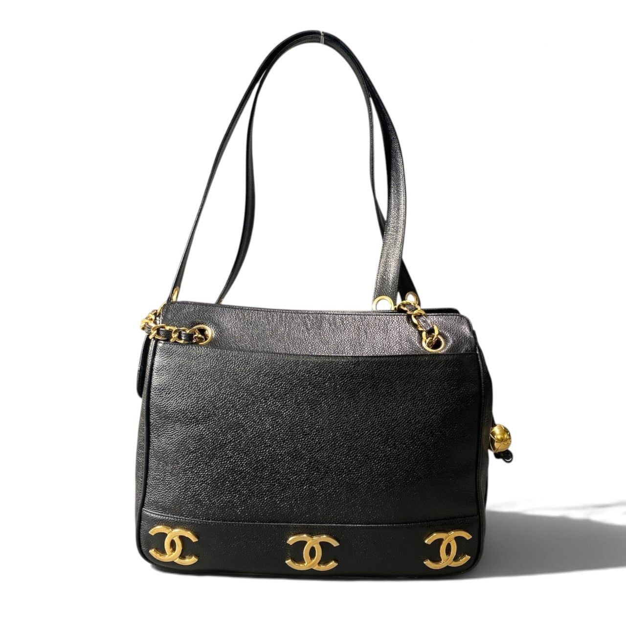 c18 CHANEL シャネル トリプルココマーク キャビアスキン ショルダーバッグ Caviar Skin Triple Coco Chain Shoulder Bag ブラック レザーt18r