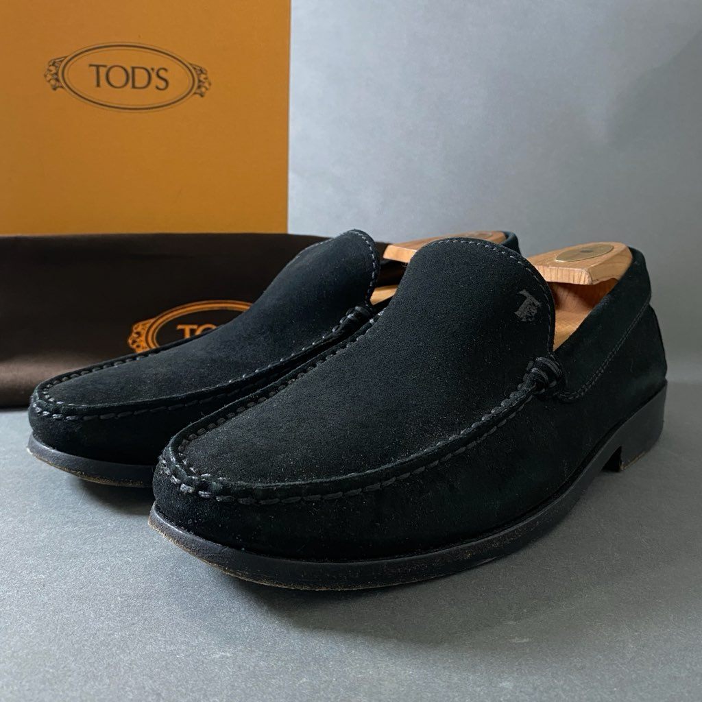 2g17 TOD'S トッズ サイズ6 ブラック スウェードモカシン スリッポンシューズ レザーシューズ 革靴 メンズ 紳士靴