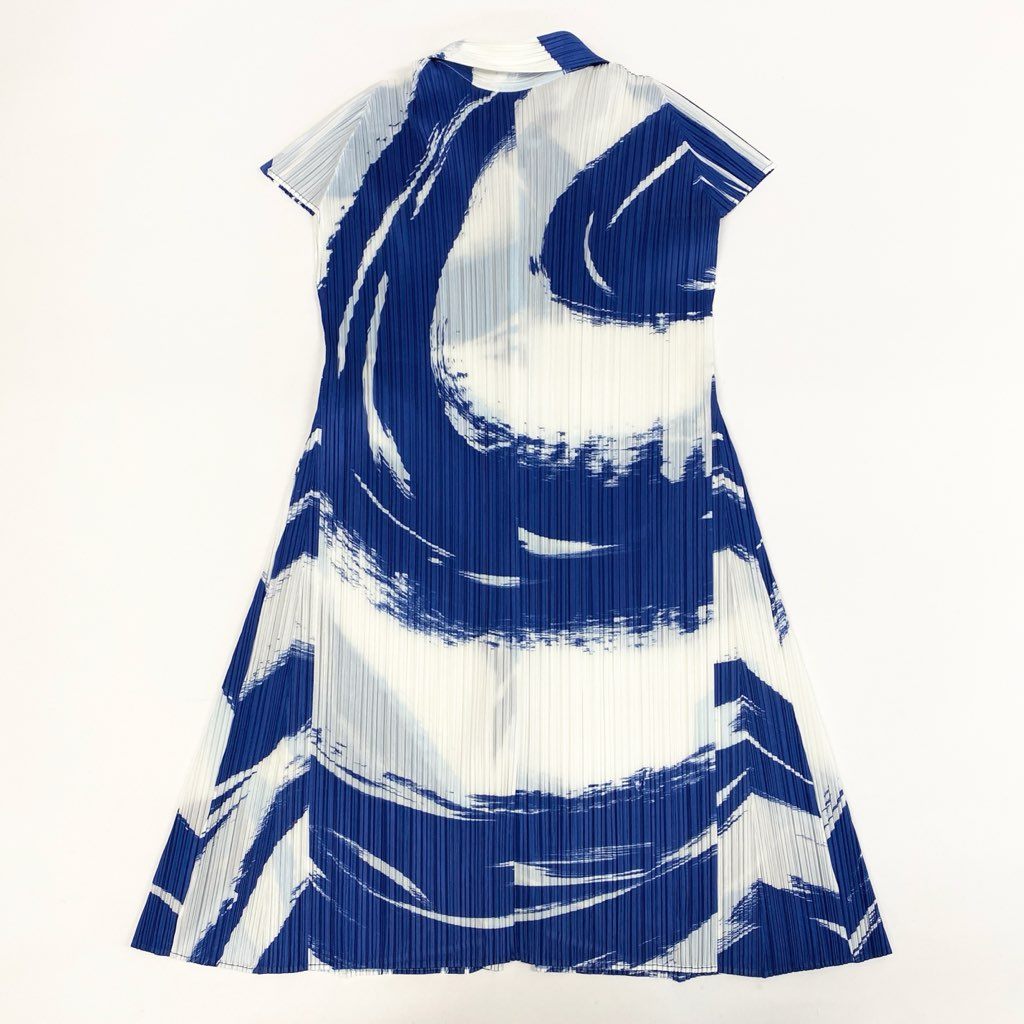 Al24【美品】PLEATS PLEASE プリーツプリーズ シャツワンピース チュニックワンピース 2022 SKY PP21-JJ712 3サイズ ホワイト ブルー ポリエステル100％ レディースk02i