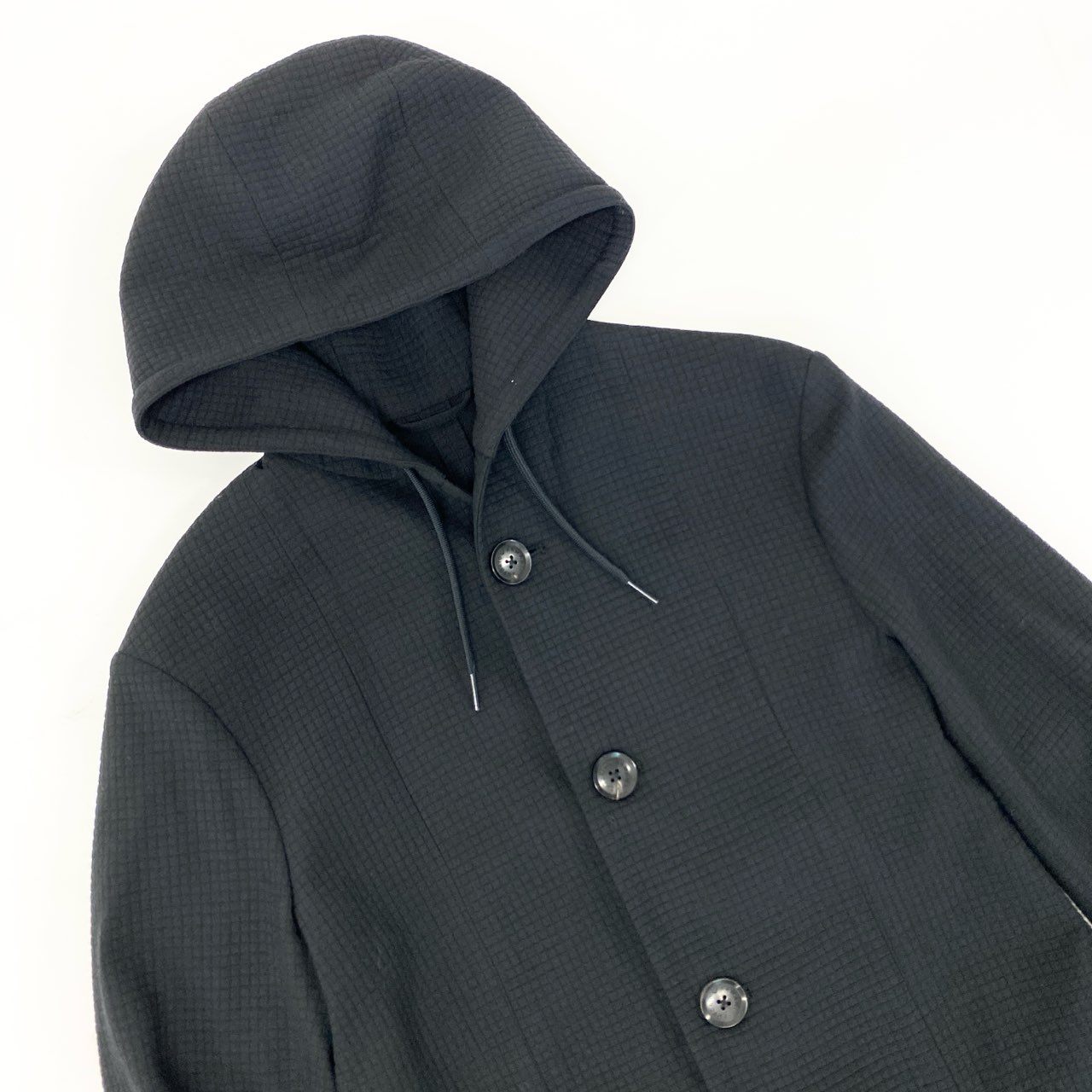 35j22《美品》EMPORIO ARMANI エンポリオアルマーニ フーディーブレザージャケット アウター パーカー 3Z1BM1 1NFCZ 46サイズ ブラック メンズu02t