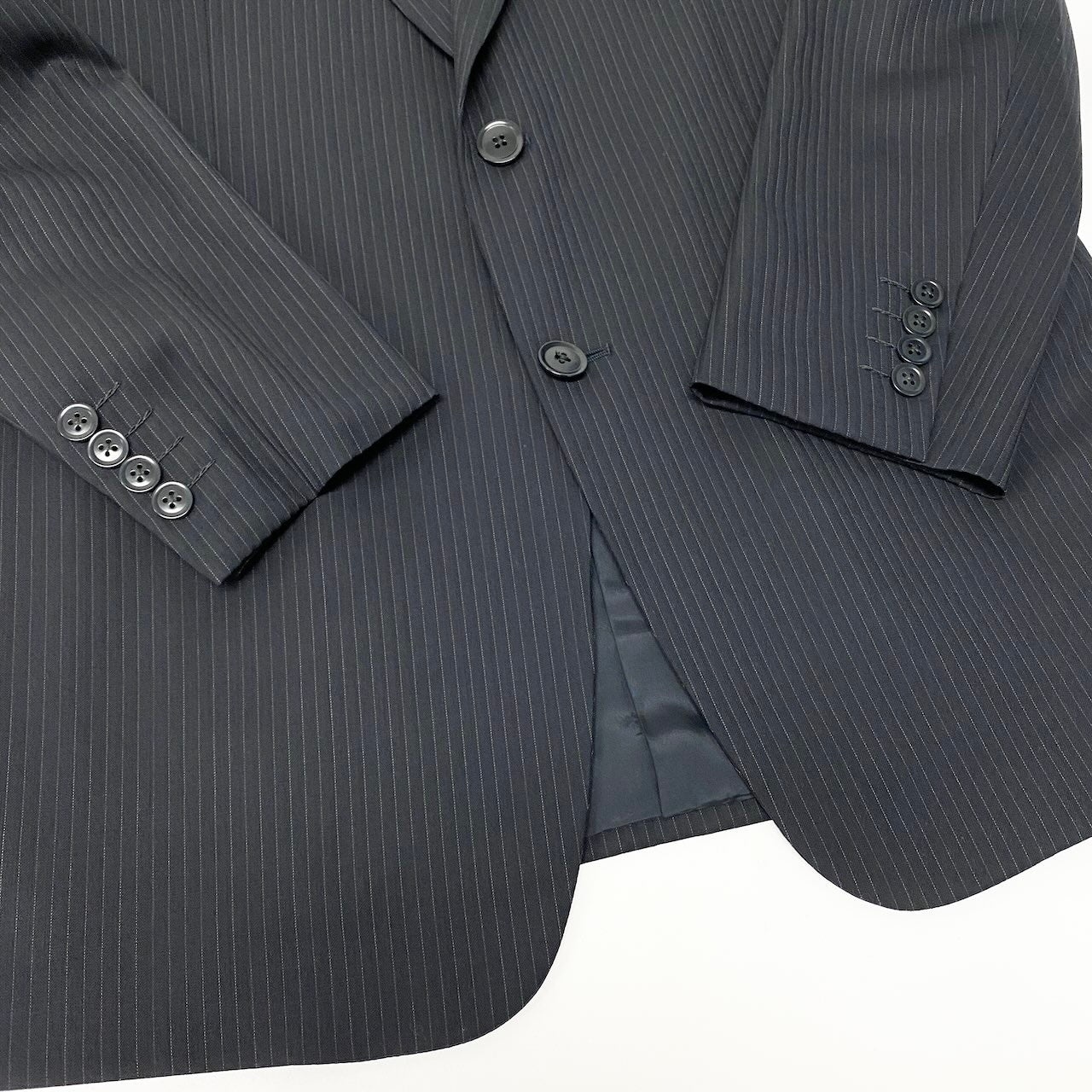 57d5 ARMANI COLLEZIONI アルマーニ コレツィオー二 シングルスーツセットアップ  テーラードジャケット スラックス ストライプ 52サイズ ブラック ウール100％ メンズ 男性用o07t