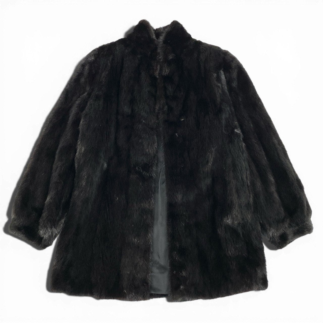 43a21 ダークミンク ファーコート サイズ11 ブラック 本毛皮 Dark Mink Fur Coat 毛質◎ ポケット有t18r